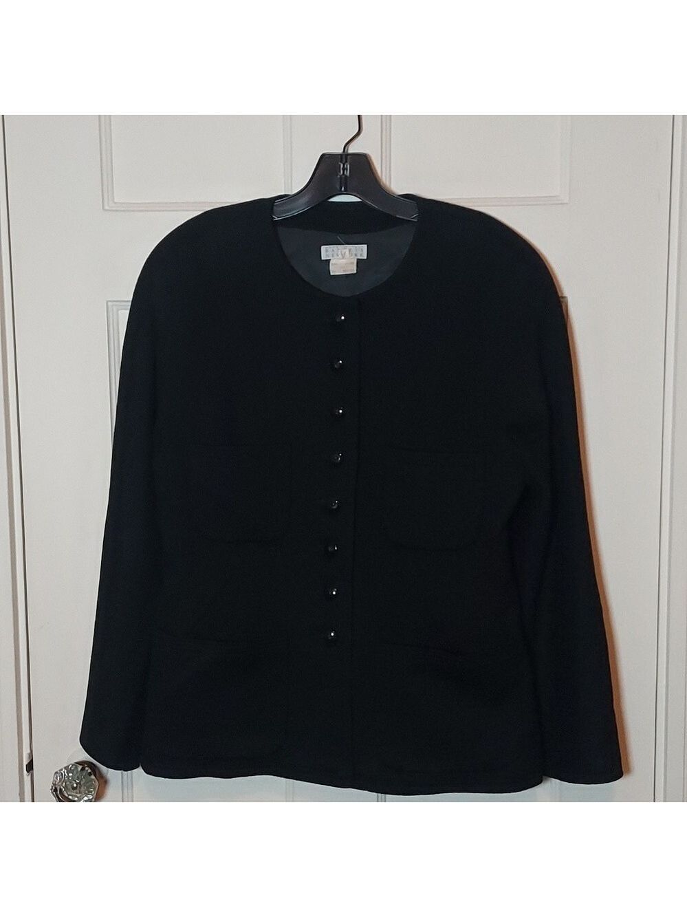 Vintage Barneys New York Made In Italy Black Collarless Wool/Cashmere Blazer 46